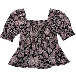 🖤 BB Dakota Black & Pink Ruffled Smocked Peplum Top | XS